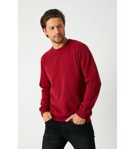Erkek Bordo Basic Bisiklet Yaka Regular Fit Normal Kesim 2 İplik Sweatshirt