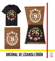 Galatasaray Lisanslı 2026 Şampiyonluk Siyah Tişört ve 26 Şampiyonluk Kutulu