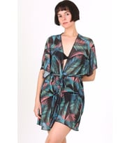 Pareo PlaJ Elbisesi Kimono Std Leaf Siyah