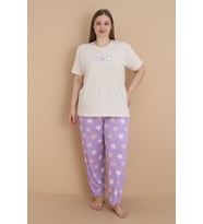 Mirano 4504 Yıldız Desenli Kısa Kollu Pamuklu Penye Büyük Beden Kadın Pijama Takımı