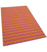 Pembe Turuncu Geometrik Kilim Modern Salon Kilimi El Dokuma Pamuk Yün Bohem Tasarım