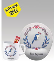 Kişiye Özel Mouse Pad ve Kupa Bardak Seti Kuş Desenli