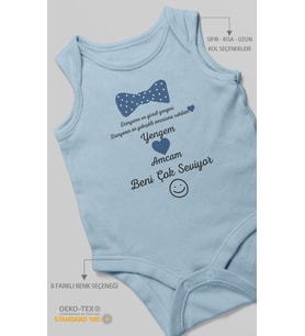 Yengem ve Amcam Beni Çok Seviyor Baskılı Bebek Zıbını – Çıtçıtlı Body  %100 Pamuk Sıfır Kol (Bebek Mavisi)