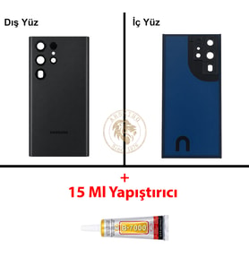 Samsung S22 Ultra Siyah Arka Pil Kapağı Batarya Kapağı Lazer Kesim + B-7000 Yapıştırıcı