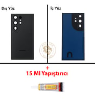 Samsung S22 Ultra Siyah Arka Pil Kapağı Batarya Kapağı Lazer Kesim + B-7000 Yapıştırıcı