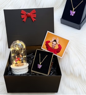 Kelebek Kolyeli Fotoğraflı Kişiye Özel Hediye Kutusu - Premium Set (Model 2)