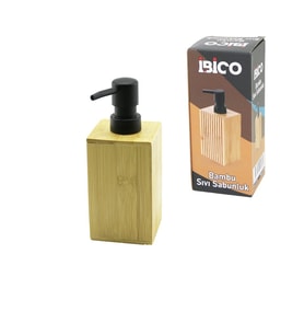 KARE AHŞAP BAMBU SIVI SABUNLUK SİYAH PLASTİK POMPA ÇAP: 7CM - Y: 11.5CM (5668)