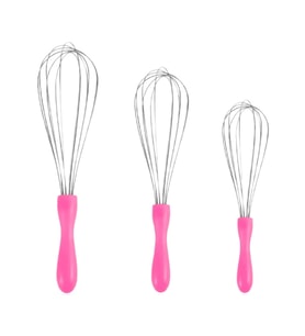 MyBru Paslanmaz Çelik Pembe Plastik Saplı El Çırpıcısı (Blender) 3'lü Set