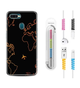 Oppo A5S A15 A16 A54 A55 A73 A74 Kılıf Kablo Koruma Spiral Silikon Harita ve Uçak 1777