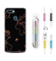 Oppo A5S A15 A16 A54 A55 A73 A74 Kılıf Kablo Koruma Spiral Silikon Harita ve Uçak 1777