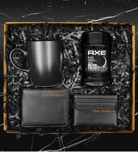 Siyah Kupa & Kişiye Özel Cüzdan & Kişiye Özel Kartvizitlik & Deodorant Stick