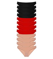 Mulvxbrf Brf02 12 Adet Süper Eko Set Likralı Kadın Slip Külot Siyah Kırmızı Ten (Mulvix)