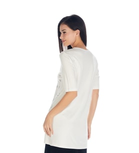 Kristal Taşlı T-shirt Bluz (Ekru)