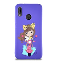 Huawei P20 Lite Soft Premier Kapak Vespagirl Tasarımlı Silikon Kılıf - Mor (Şeffaf)