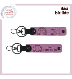 Karavan Tutkusu Olanlara Sürpriz, Kişiye Özel İsim Yazılı Deri Anahtarlık Seti, x2' li, Pembe-Pembe (Çok Renkli)