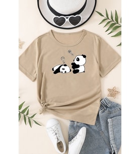 Çocuk Sleep Panda Baskılı Pamuklu Tshirt (Bej)
