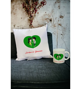 En Güzel Sevgili Hediyesi Kupa Bardak ve Yastık Set 006 (Beyaz)