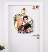 BK Gift Kişiye Özel Sevgililer Karikatürlü Ahşap Kapı Süsü-88