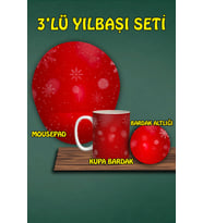 Yılbaşı Temalı 3'lü Bilek Destekli Mousepad Kupa Ve Bardak Altlığı Seti