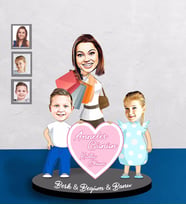 Kişiye Özel Anneler Günü Anne Erkek Kız Kardeş Karikatürlü Ahşap Biblo Model-2
