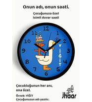 İsme Özel Sevimli Hayvanlar Çocuk Odası Duvar Saati Orta Boy 30 cm Siyah Camlı Sessiz