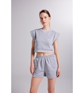 Crop Kesim Kontrast Dikişli Rhode Tshirt Gri