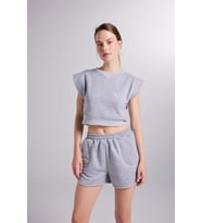Crop Kesim Kontrast Dikişli Rhode Tshirt Gri