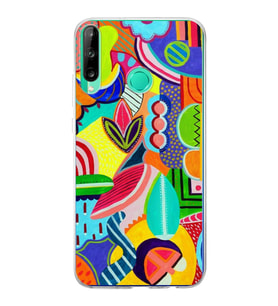 PrintiFy Huawei P40 Lite E ile Uyumlu 1mm Slim Fit Retro Renkler 6 Baskılı Şeffaf  Kılıf