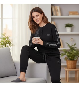 Kadın Pamuklu Bohçalık Ve Çeyizlik Siyah Renk Pijama Takımı AL507 V1