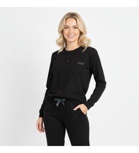 Kadın Pamuklu Siyah Renk Pijama Takımı AL507 V1