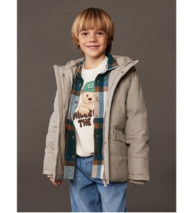 LCW Kids Bej Kapüşonlu Polar Astarlı Erkek Çocuk Şişme Mont