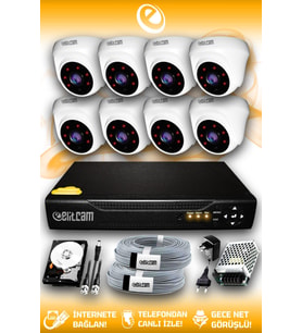 ELITCAM 8 Kameralı Dome 8 İç Kamera Set 320 GB HDD Full HD Gece Görüşlü Güvenlik Kamerası Sistemi