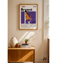 Kobe Bryant Mor Poster, Ahşap Çerçeveli Duvar Tablosu - Spor Severlere Hediye
