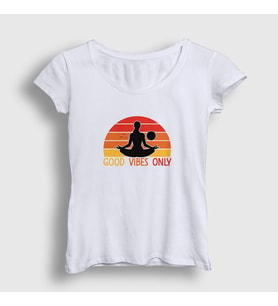 Presmono Kadın Beyaz Good Vibes Only Hediye Yoga T-Shirt 509022tt