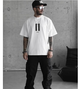 Erkek Kısa Kol Yazlık Tişört Bisiklet Yaka Baskılı Oversize T-Shirt - Beyaz