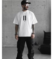 Erkek Kısa Kol Yazlık Tişört Bisiklet Yaka Baskılı Oversize T-Shirt - Beyaz