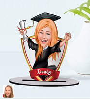 BK Gift Kişiye Özel İsimli Kadın Mezun Karikatürlü Ahşap Biblo Model-1