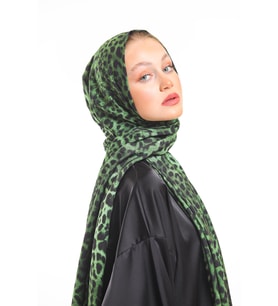 Leopar Desen Modal Seri Şal Eşarp Askısı İle Birlikte 75x200 Zümrüt Yeşil-75x200