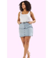 Kadın Yüksek Bel A Line Denim Etek Pamuklu Günlük Kombinler İçin Yaz Aylarının Vazgeçilmezi (Açık Mavi)