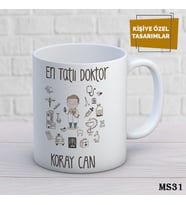Kişiye Özel Meslek Temalı Kupa  İsimli & Fotoğraflı Premium Hediye Bardak Doktor
