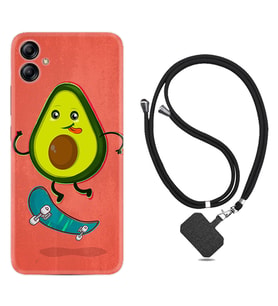 Samsung Galaxy A04E Kılıf Silikon Boyun Askılı İpli Desenli Silikon Avokado Skate 1741