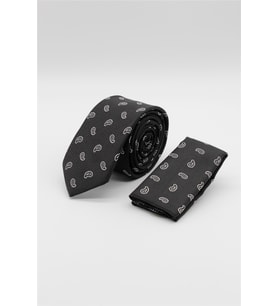 Siyah-Beyaz Desenli 6 Cm Kravat 1090255120