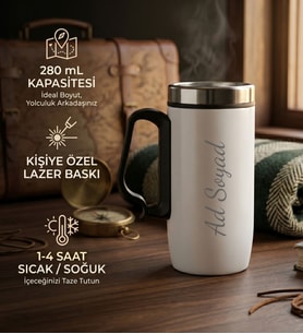 Kişiye Özel Hediyelik Ofis İçi Bardak Termos 280mL. - Ofis Çay Termosu Beyaz