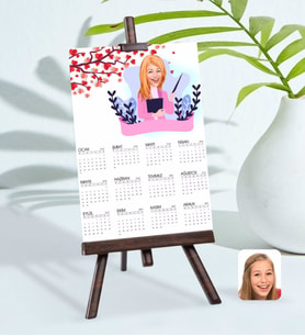 BK Gift Kişiye Özel 15x21 cm Fotoğraf Kartlı Kadın Sınıf Öğretmeni Karikatürlü Şövaleli 2024 Takvim-2