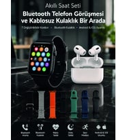 Bluetooth Telefon Görüşmeli Akıllı Saat Seti Kablosuz Bluetooth Kulaklık 7 Değiştirilebilir Kordon