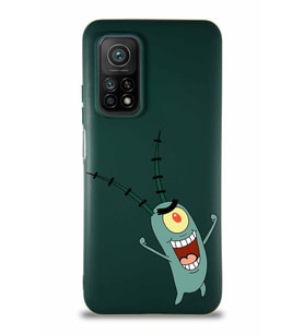 Xiaomi Mi 10T Pro Soft Premier Kapak Plankton Tasarımlı Silikon Kılıf - Yeşil (Şeffaf)