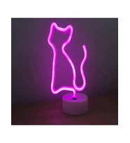 Eşe Sevgiliye Güzel Romantik Hediye Neon Işıklı Kedi Lamba Usb Kablolu (Pembe)