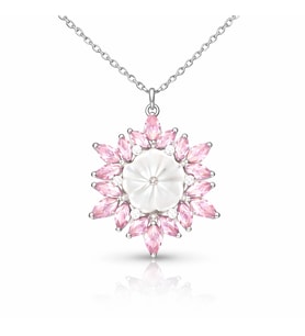 Gümüş Pembe Lotus Desenli Çiçek Kadın Kolye