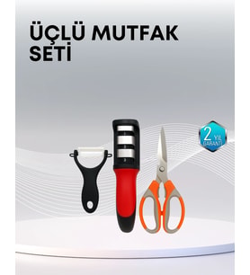 Çok Fonksiyonlu Mutfak Makas Seti – 3 Makas, Bileyici Soyacak Dahil