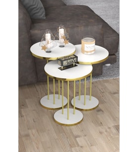 Zigon Sehpa Terra 3'lü Set Altın Beyaz
